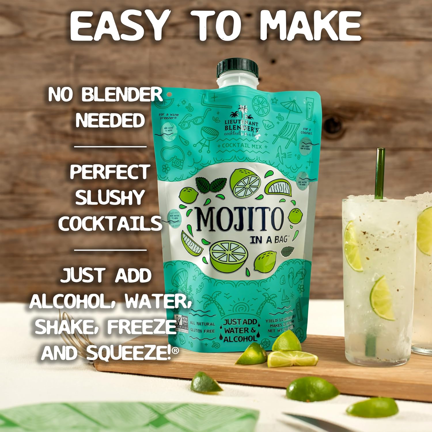 Lt. Blender's Mojito in a Bag - Each Bag Makes 1/2 Gallon of Frozen Cocktails – Non-GMO Cocktail Mix for Slushies – Make a Cocktail, Wine Slushie or Mocktail - (Pack of 3)