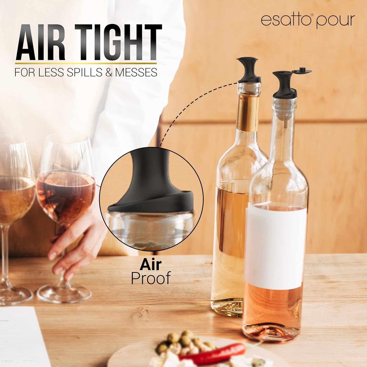 Esatto 23.375” x 7.75” Double Width Professional Spill Bar Supply Mat Bartender Non-Slip Black Bar Mat Coffee Drinks Mixing Pad for Bars, Home, Kitchen, Restaurants (2 Pack, Black) Includes 3 Pourers