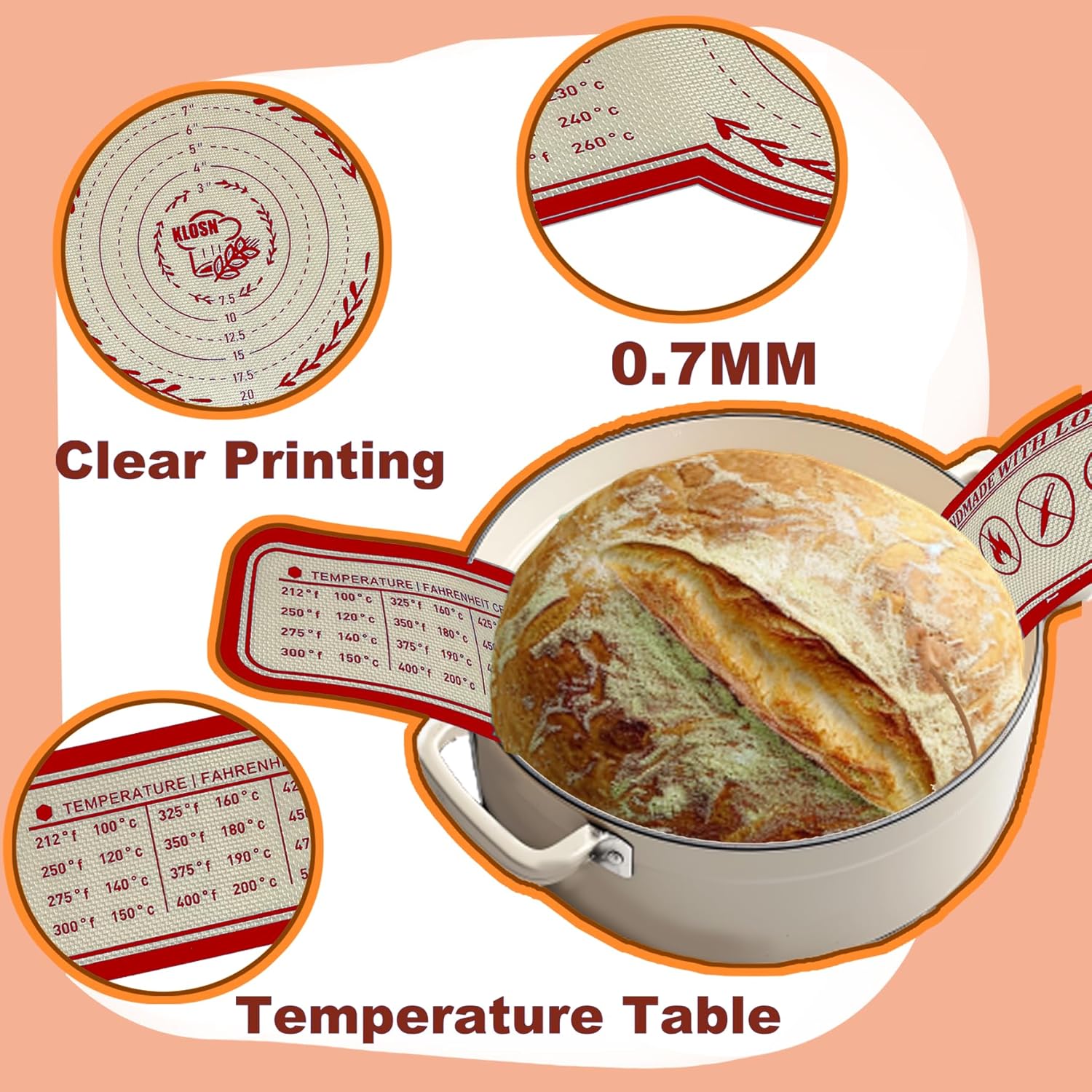 Large Silicone Bread Sling for Dutch Oven, 2 Pack (10" Round) – Non-Stick & 500°F Heat Resistant Sourdough Mat, Easy to Clean, Reusable Food-Grade Sourdough Sling – Fits 7 qt and up Dutch Ovens