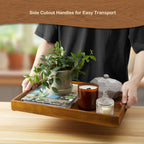 17 Inch Acacia Wood Serving Tray with Handles, Large Wooden Tray for Ottoman, Breakfast in Bed, Coffee Table, Dinner, Perfect for Living Room Bedroom Entryway and Kitchen