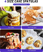 Offset Icing Spatula, Cake Angled Spatula Set with 4, 6, 8 & 10 Inch Blades, Stainless Steel Handle Suitable for Home, Kitchen or Bakery