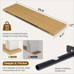 Fun Memories Floating Shelves for Wall, 30 Inch Rustic Wood Wall Mounted Shelves for Bathroom, Bedroom, Kitchen, Living Room, Deep Floating Shelves for Storage & Home Decor (Oak, Set of 2)