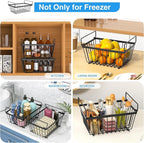 Freezer Organizers bins with Folding Handles，4 Pack Stackable Upright Freezer Organizers baskets for 5-7 Cu.Ft Deep Freezer Storage, Increased Space for Food Storage, Easy to access，Black