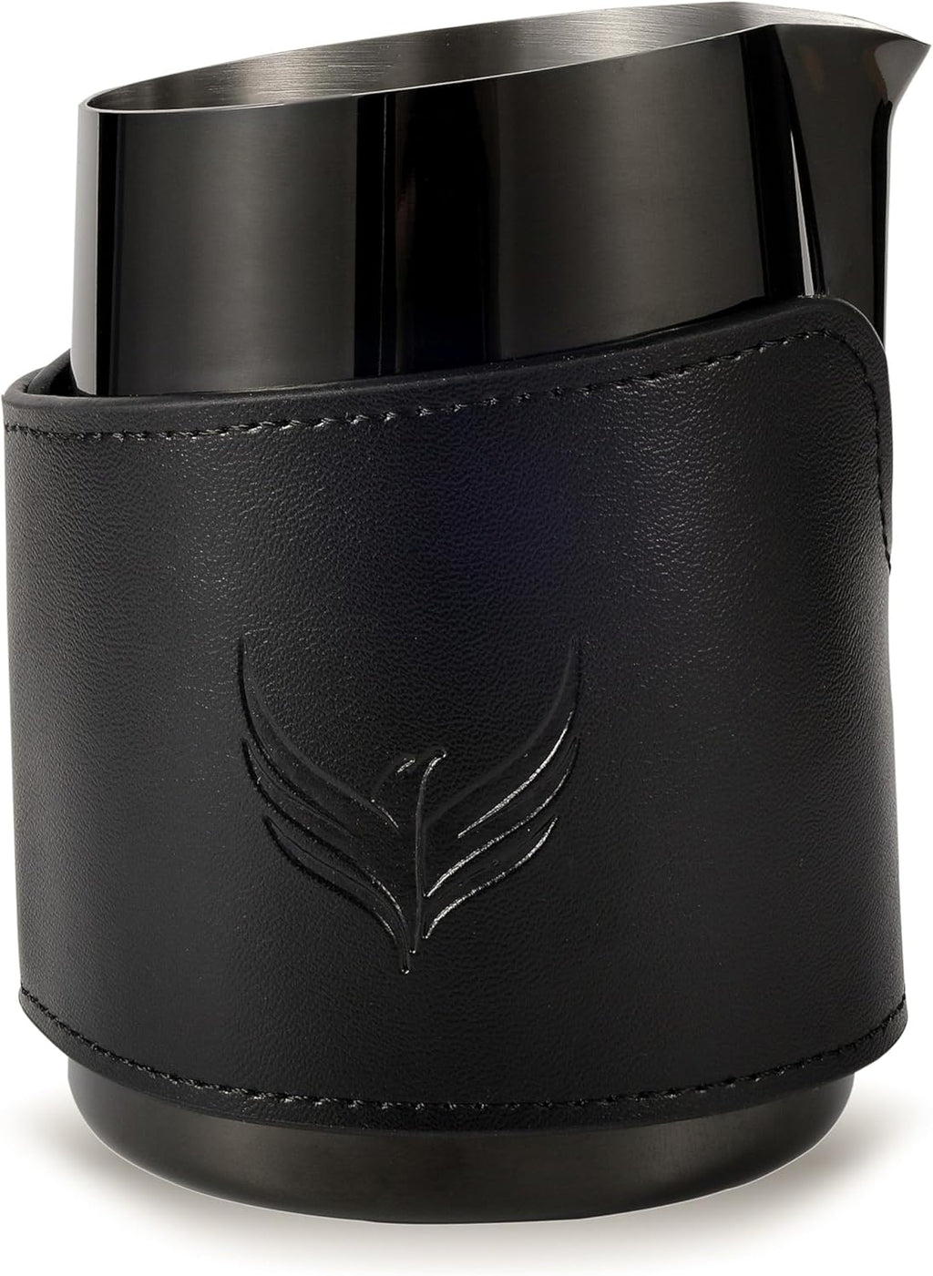 Espresso Pitcher For Latte Art Premium Handleless Design Stainless Steel Pitcher with Leather Sleeve 14oz Milk Frother Jug Gift For Espresso Lovers (Black)