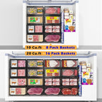 NADAMOO Freezer Organizer Bins, 3 Packs Large Expandable Stackable Chest Freezer Containers with Handle, Metal Adjustable Storage Baskets for Fridge, Deep Freezer, Cabinet, Kitchen, Pantry - Black