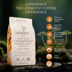 Lifeboost French Vanilla Cognition Mushroom Coffee - Low Acid Medium Organic Coffee with Nootropic Lions Mane & Chaga Mushrooms - Increase Energy, Boost Focus & Immune Support - 12 oz Bag - Ground