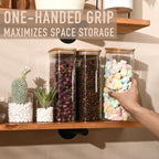 64oz Rectangle Airtight Glass Storage Containers with Bamboo Lids (Set of 3), Square Food Storage Jar, Pantry Organizers for Cereal, Flour, Pasta and Coffee beans (‎with Black Lable)