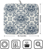Bohemian Grey Retro Dish Drying Mat for Kitchen Counter,Boho Abstract Flower Art Drying Mat 16 x 18 Inch Microfiber Dish Drying Pad Dish Rack Pad Drainer Mat for Coffee Bar