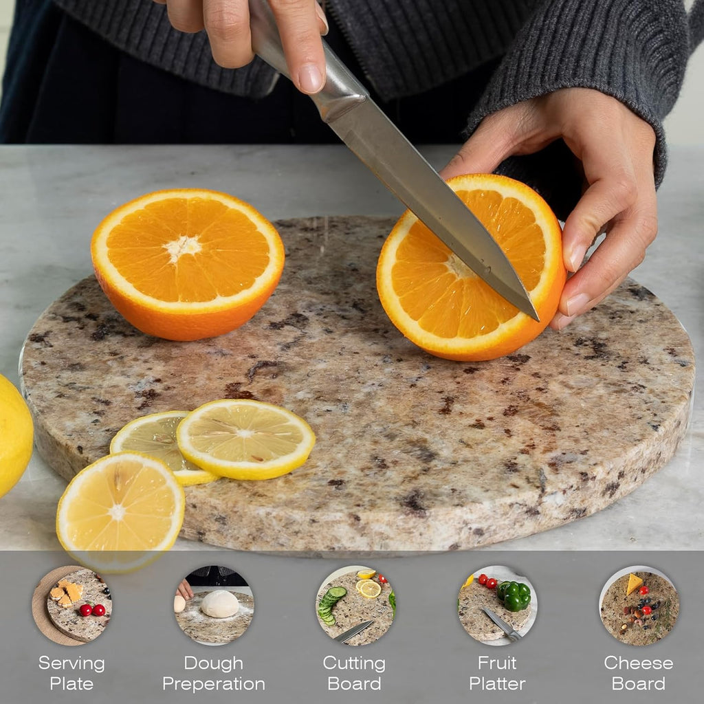 Koville 11 Inch Round Marble Cutting Board for Kitchen Countertop, Golden Brown Marble Cutting Boards Pastry Board for Kitchen Decor, Stone Cutting Cheese Board Charcuterie Boards