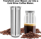 Cold Brew Coffee Filter for 1 Quart Wide Mouth Mason Jar, Double Layer 304 Stainless Steel Filter Ultra Fine Mesh for Cold Brew, Iced Coffee and Iced Tea
