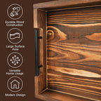 Natural Bamboo Serving Trays Modern Decorative Otman Trays with Metal Handles - Perfect for Living Room, Bedroom, Entryway & Kitchen