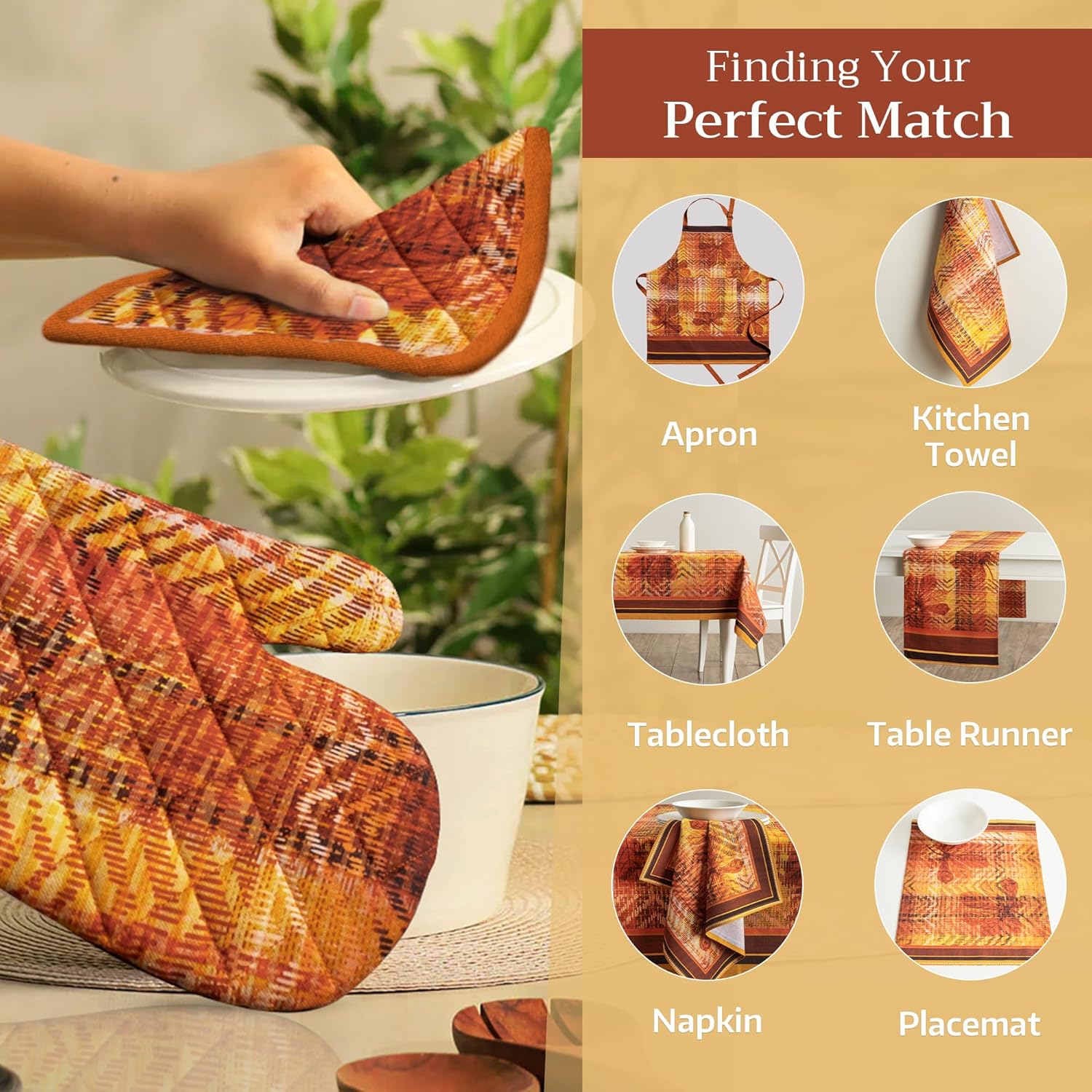 Maison d' Hermine Pot Holders 100% Cotton Heat Resistant Potholders 8" x 8" Hot Pads with Loop BBQ, Cooking, Baking, Grilling, Kitchen, Handling Hot Pans (Pack of 1, Thanksgiving Tartan)