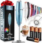 Zulay Kitchen Powerful Milk Frother Wand With 4 AA Duracell Batteries - Ultra Fast Handheld Drink Mixer - Electric Whisk Foam Maker for Coffee, Lattes, Cappuccino, Matcha & Creamer -
