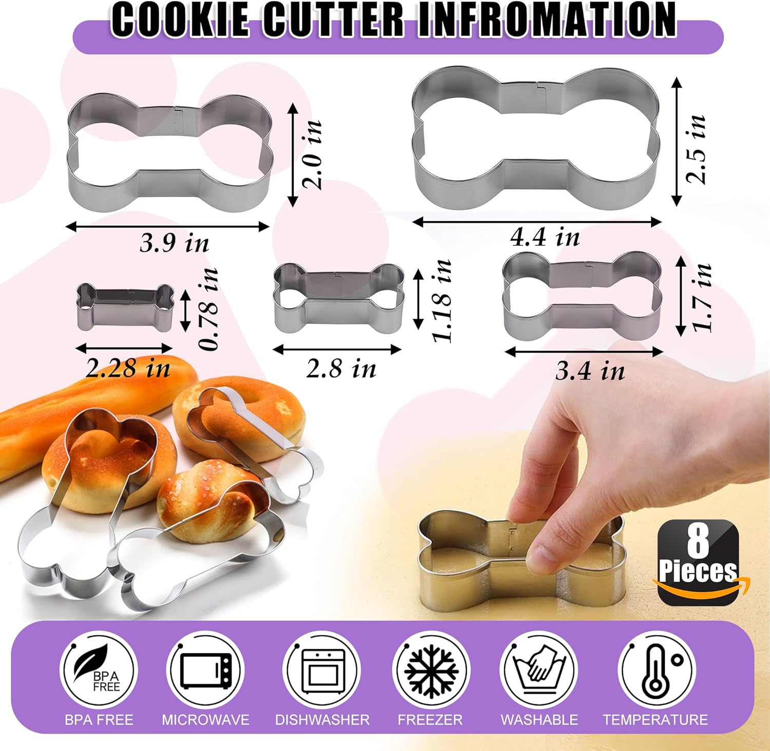 RUGVOMEM Set of 8 Silicone Dog Treat Molds, 3 Pieces 2 in 1 Dog Paw and Bone Shaped Molds & 5 Pieces Bone Cookie Cutter