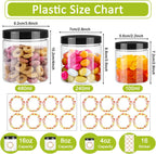 12pcs Plastic Jars with Lids 16 oz & 8 oz & 4 oz, Leakproof Storage Containers Clear Plastic Mason Jars for Peanut, Spice, Cookie, Candy and Dry Food Wedding Shower Party Favors