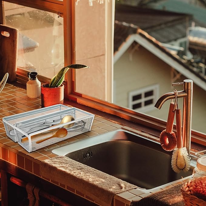 4PCS Drawer Organizer for Kitchen,Utensil Mesh Drawer Organizer with Interlocking Arm for Cosmetic,Flatware,Pen (9 * 3 * 2 Inches,Grey)