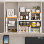 Expandable Kitchen Cabinet Organizer Shelves – Stackable Adjustable Metal and Wood Storage Racks for Countertop, Pantry, Garage Set of 2 Spice Rack – Easy Assembly, Space-Saving(2 Packs/Medium/White)