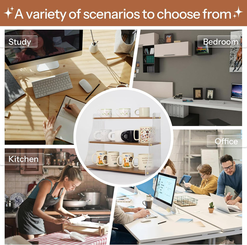 Coffee Mug Holder Wooden Cup Station Organizer 3 Tier Cup Holder for Coffee Bar Mug Display Rack for Countertop Mug Holder Shelf for Home Kitchen Nut Brown Solid Wood