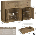 HOSTACK 55" Coffee Bar with 4 Large Drawers, 40" Tall Buffet Cabinet with Storage, Kitchen Storage Cabinet, Modern Farmhouse Sideboard Buffet, Adjustable Shelves for Living Room, Rustic Brown