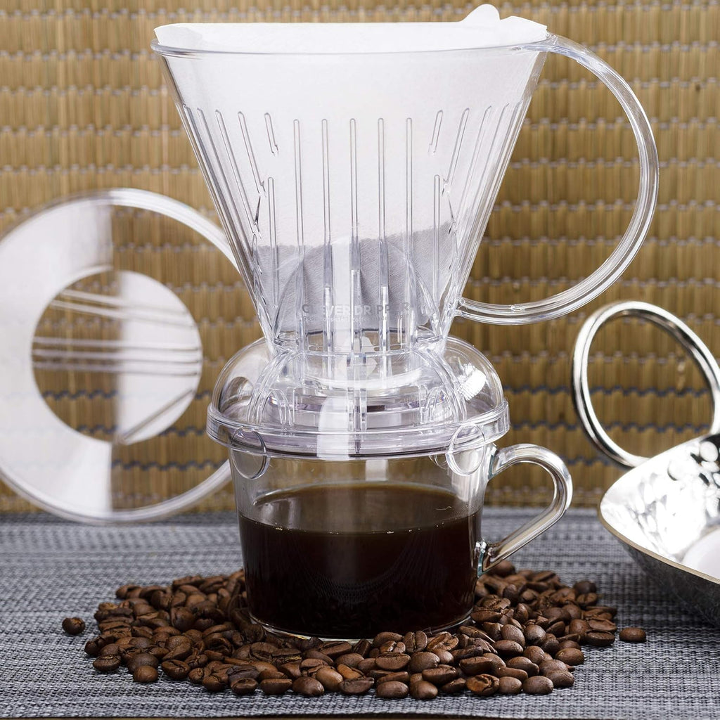 Clever Coffee Dripper and Filters, Large 18 oz (Clear)| Barista's Choice | Safe BPA Free Plastic | Includes 100 Filters