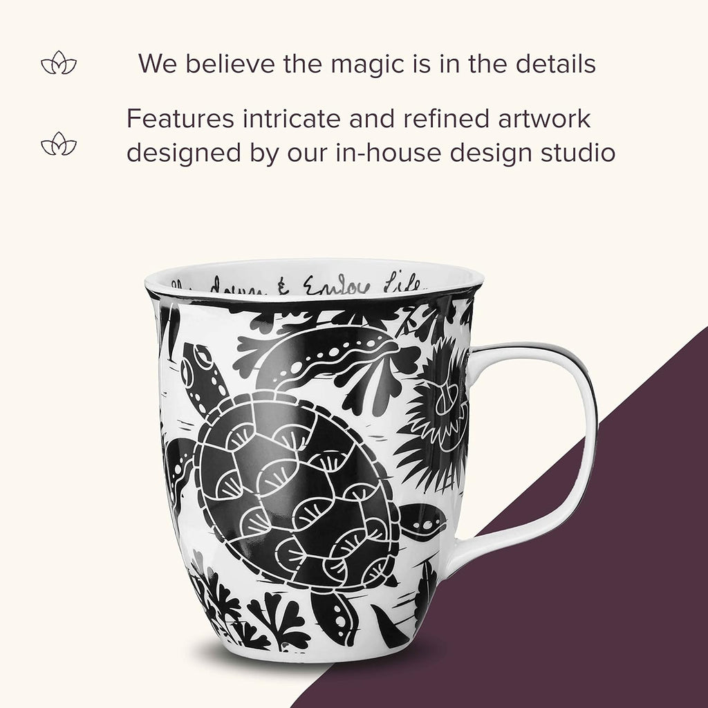 Karma Gifts 16 oz Black and White Boho Mug Sea Turtle - Cute Coffee and Tea Mug - Ceramic Coffee Mugs for Women and Men, 1 Count (Pack of 1)