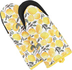 Heat Resistant Designer Kitchen Oven Mitts with Neoprene Non-Slip Grips and Hanging Loops | Set of 2 100% Cotton Long Sleeve Kitchen Oven Mitts | 5.5" x 12" | Yellow Lemons