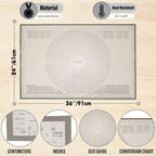 Silicone Pastry Mat 36x24 Inch - Nonstick Baking Mat Perfect for Dough, Pastry, Pie Crust, Fondant, Bread, Cookies, Pasta, Pizza