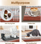 Arttown Coffee Mat for Countertops, Rust Stripes Boho Industrial Art Dish Drying Mat 2 Pcs for Kitchen Bar Accessories, Fit Under Coffee Maker Espresso Machine Dish Rack Hide Stain Rubber 12x19in