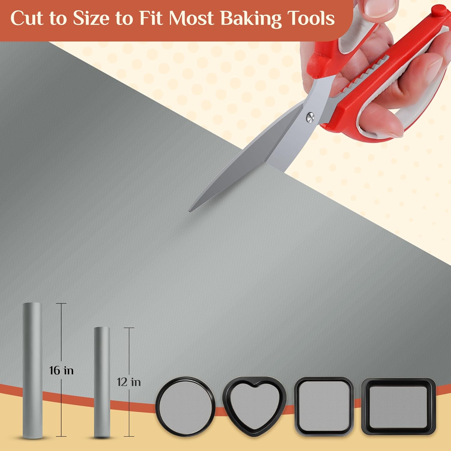 Silicone Baking Mat, 16 IN x 10 FT Free Cutting Baking Sheet, Non-Stick Reusable Dough & Pastry Mat, Non-Slip Silicone Mat Roll for Air Fryer Liner, Freeze Dryer, Oven Baking Pan, Kitchen Counter