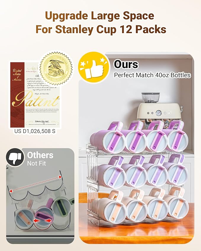 Larger Water Bottle Holder for Stanley Quencher H2.0 Tumbler with Handle, Cabinet Organizer for Stanley Cup Accessories, Kitchen Organizers and Storage for Tumbler Mug Cup Gifts (Larger-12-bottle)