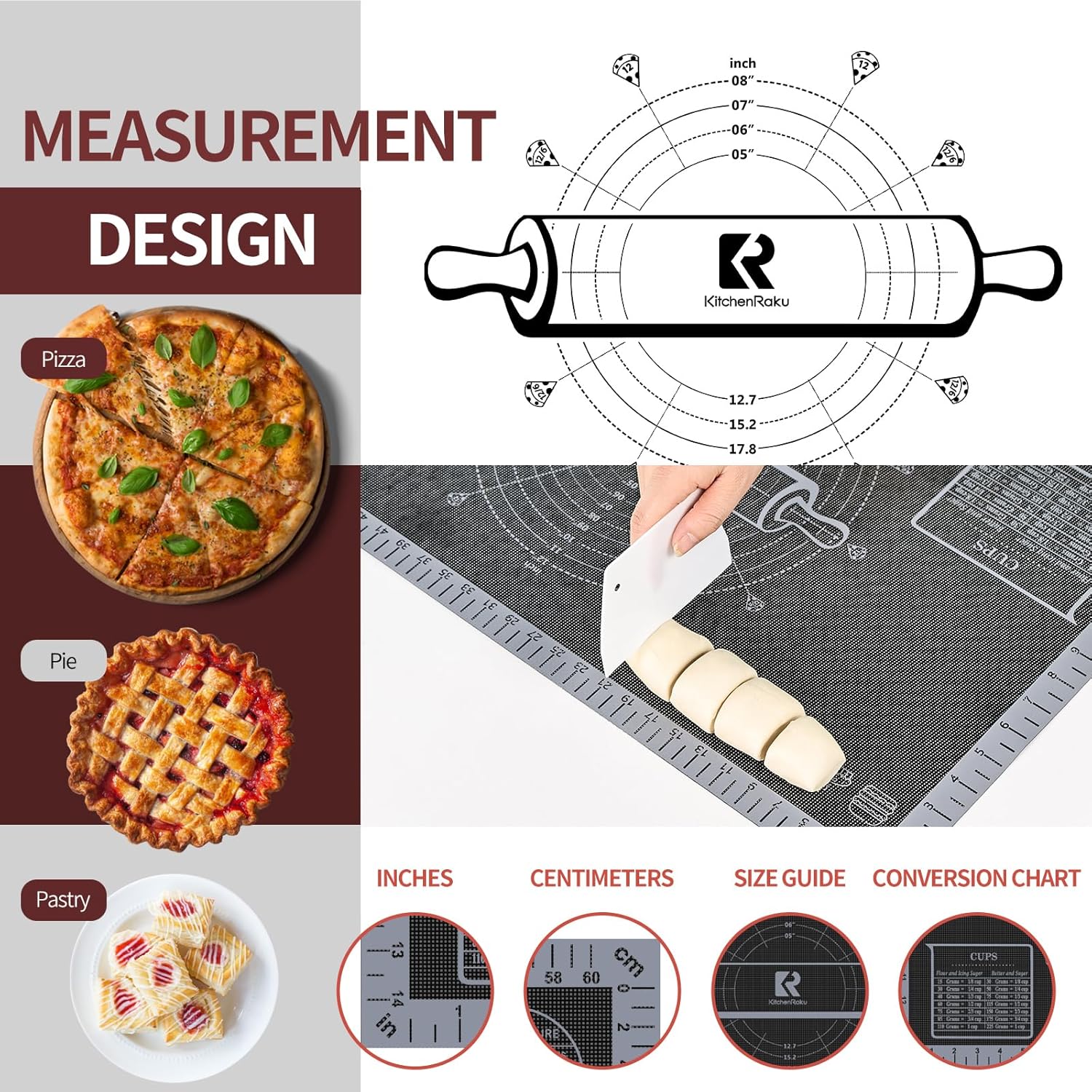 Silicone Pastry Mat Extra Large with Measurements 26''x16'' for Reusable,Non-slip Silicone Baking Mat, Counter, Dough Rolling, Oven Liner,Fondant/Pie Crust (Translucent_Grey, 16''W x 26''L)