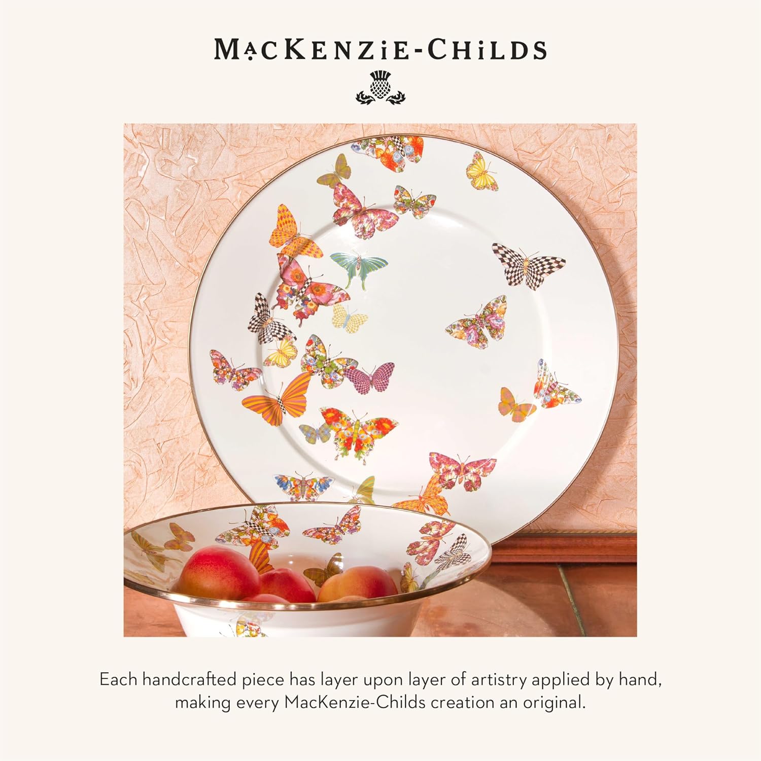 MACKENZIE-CHILDS Butterfly Garden Enamel Canister, Pretty Kitchen Storage Container with Lid, Large