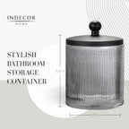 Glass Jar with Metal Lid for Bathroom Organization, Clear Apothecary Jar for Cotton Balls, Q Tips, and Small Accessories, Stylish Bathroom Storage Container Grey, Black