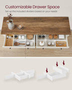 VASAGLE LIRY Collection - Buffet Cabinet, Coffee Bar Cabinet with 2 Drawers, Adjustable Shelves, Sideboard Storage with Cable Holes, Drawer Dividers, Rustic White and Honey Brown UBBK381W01