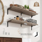 Fun Memories Deep Floating Shelves, 36W x 8D Floating Shelves Set of 2, Wall Mounted Shelf with Metal Brackets, Rustic Wood Wall Shelf for Bathroom, Kitchen and Living Room, Grey