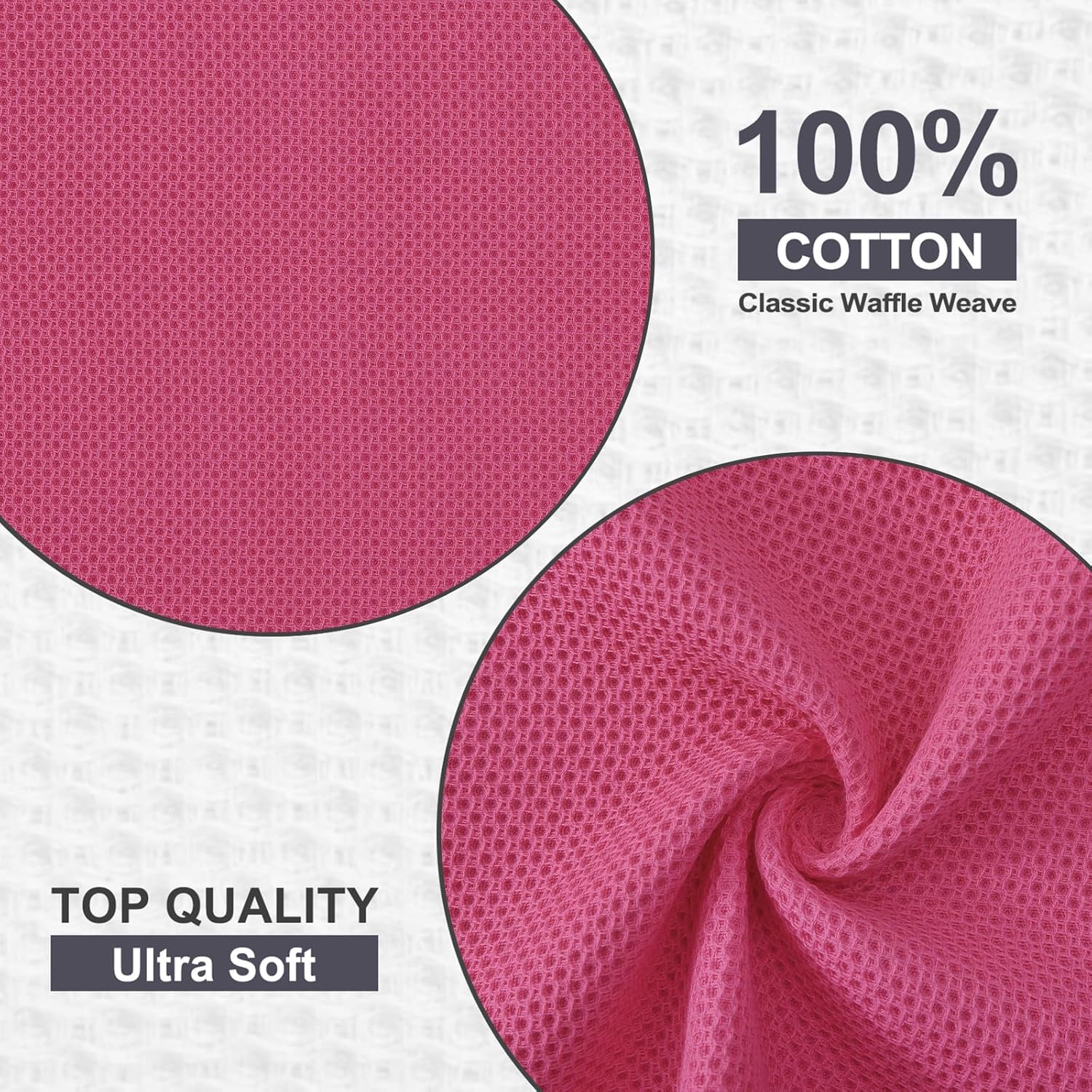 Kitinjoy 100% Cotton Kitchen Dish Cloths, 6 Pack Waffle Weave Ultra Soft Absorbent Dish Towels for Drying Dishes Quick Drying Kitchen Towels Dish Rags, 12 X 12 Inches, Hot Pink