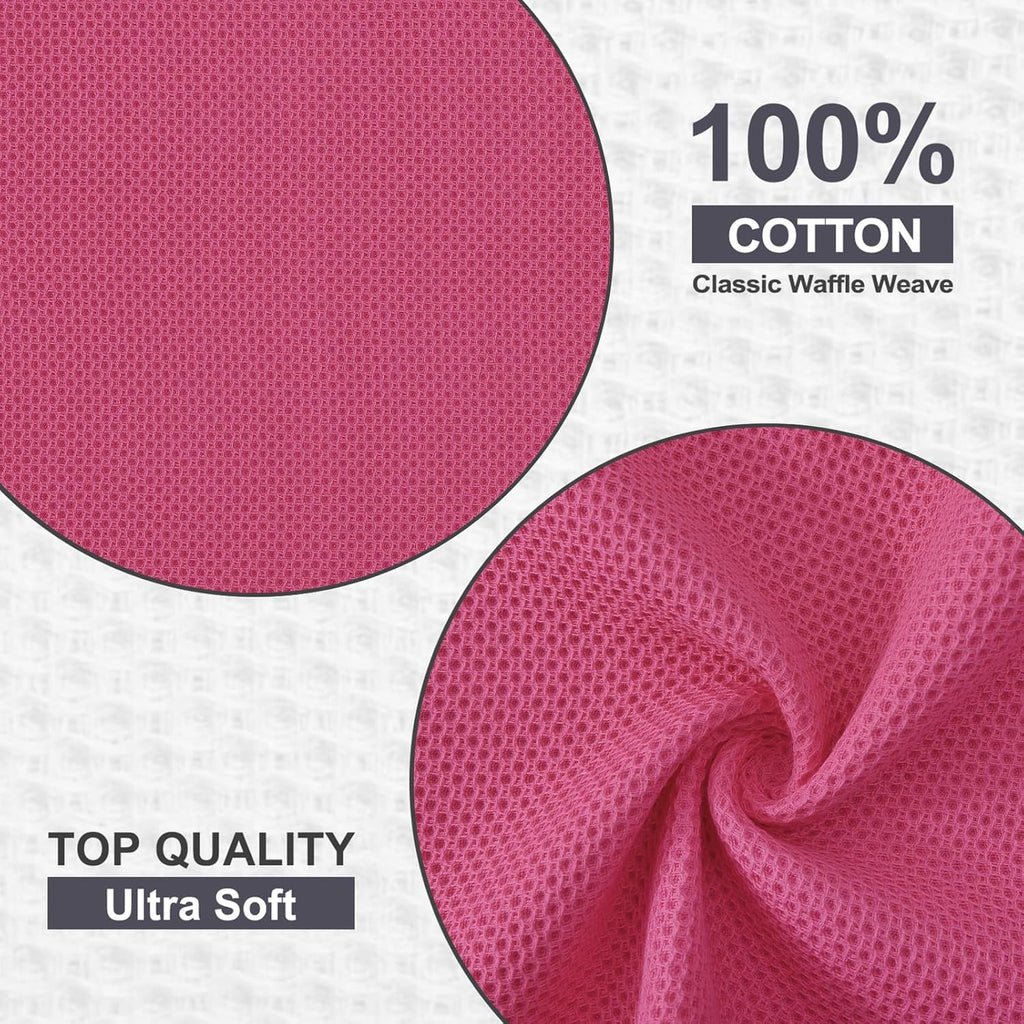 Kitinjoy 100% Cotton Kitchen Dish Cloths, 8 Pack Waffle Weave Ultra Soft Absorbent Dish Towels for Drying Dishes Quick Drying Kitchen Towels Dish Rags, 12 X 12 Inches, Hot Pink