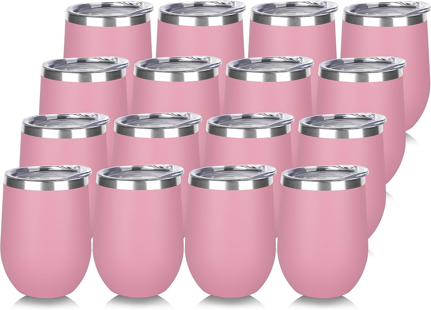 DOMICARE Stainless Steel Wine Tumbler Bulk with Lid, Personalized Insulated Tumblers Set, 12oz Travel Coffee Cups Pack of 16, Pink