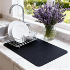 Dish Drying Mat Super Absorbent – 12" x 18" Coffee Mat for Countertops – Non-Slip Drying Mat for Kitchen Counter – Easy to Clean Water Absorbent Mat – Quick Dry Dish Drying Mats (Black)