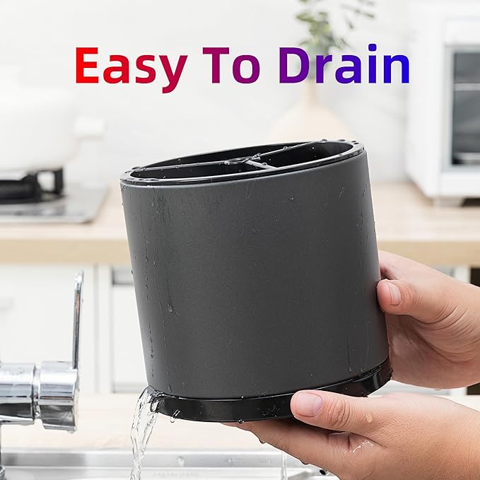 Silverware Organizer Kitchen Utensil Holder 360°Rotating For Counter Organizer Stainless Steel Storage Silverware Caddy 3 Compartment Flatware Spoon Spatula Tool Cutlery Container(Grey)