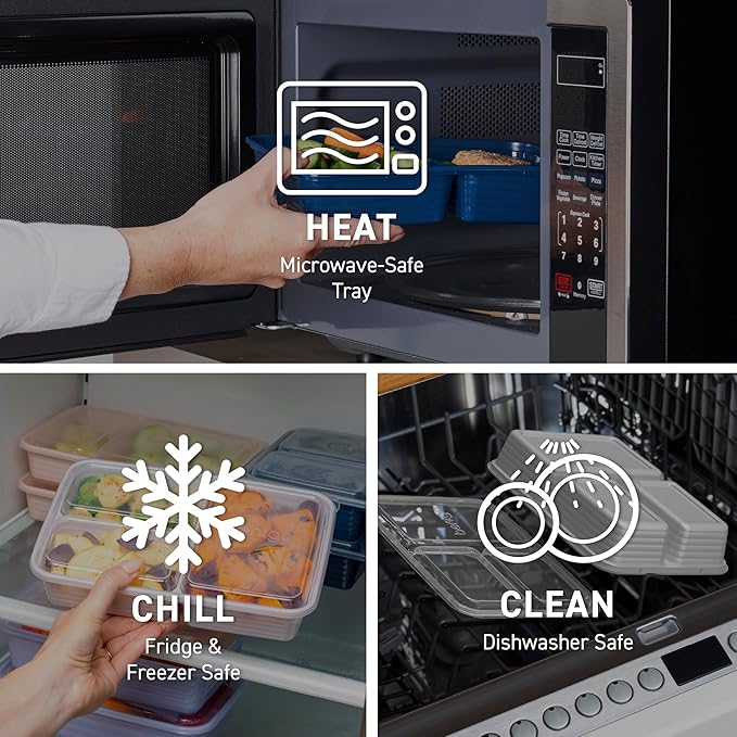 Bentgo Prep - 20-Piece 3-Compartment Reusable Meal Prep Containers with Lids, PFAS & BPA Free Materials, Durable, Microwave, Freezer, & Dishwasher Safe To Go Food Storage (Silver)