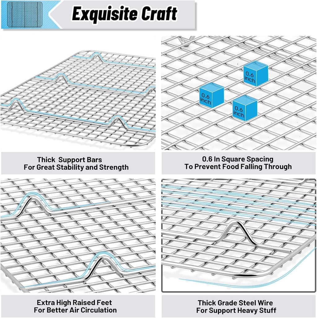 TeamFar Cooling Rack Set of 4, Stainless Steel Grid Cooking Roasting Racks for Various Size Baking Sheet Toaster Oven Pan, Healthy & Heavy Duty, Mirror Finish & Dishwasher Safe