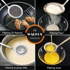 Walfos Fine Mesh Strainer and Fat Skimmer Spoon Set, Multipurpose Metal Strainers for Kitchen, Rice, Quinoa, Food, 304 Stainless Steel Fat Skimmer For Cooking, Fat, Grease, Floating Foam, 5 Pack