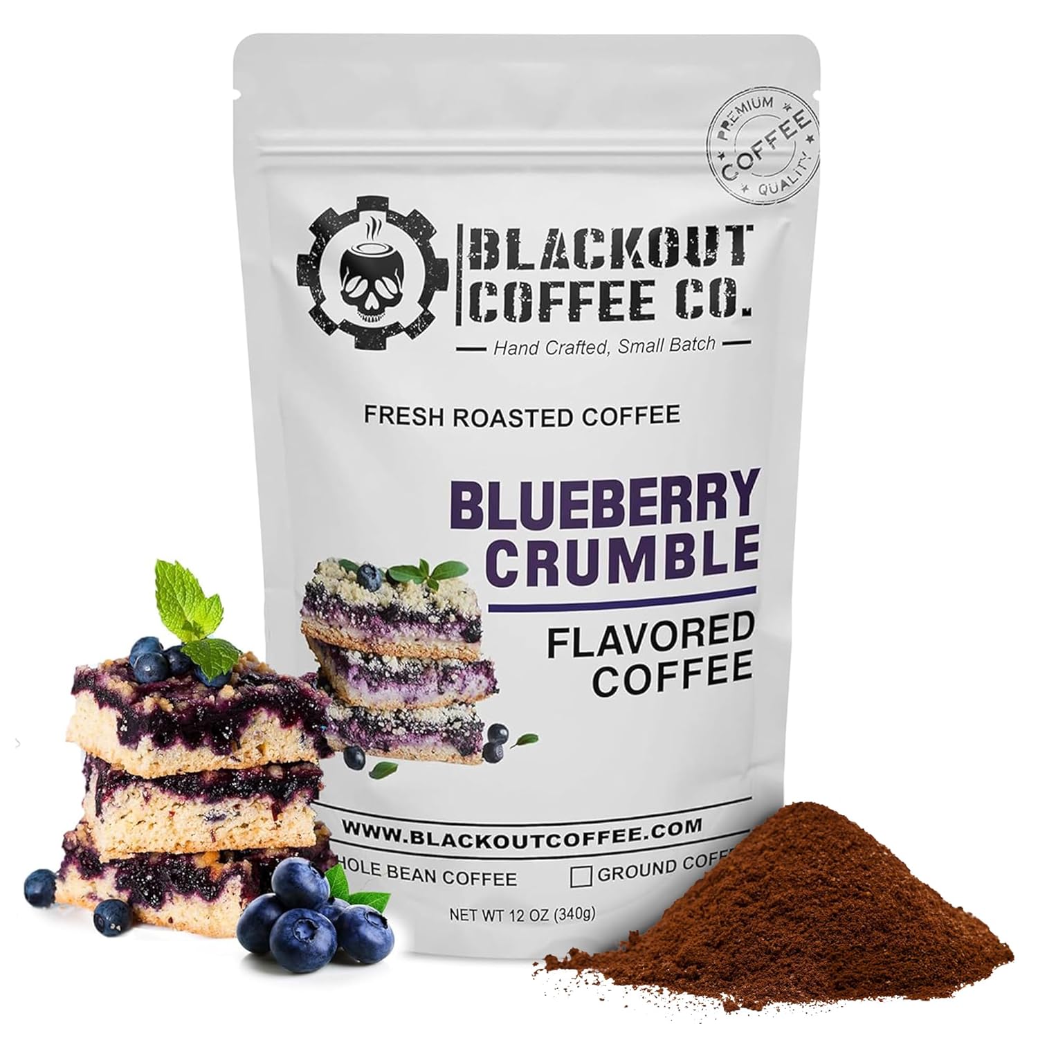 Blackout Coffee Blueberry Crumble Flavored Medium Roast - Freshly Roasted in the USA - 12 oz Ground Coffee Pouch