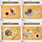 Wooden Serving Tray with Handles Bamboo Decorative Large Coffee Table Food Trays for Breakfast Dinner Restaurants Party or Home Decor Outdoor Scenarios 2 Packs