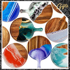 Nuenen 10 Pcs Round Wood Cutting Board with Handle Acacia Wooden Serving Kitchen Chopping Boards for Pizza, Bread, Cheese, Charcuterie, Fruit, Vegetables(Acacia)