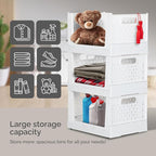 TidyFriend Stackable Storage Bins with Wheels, 3 Pack Foldable Storage Bins Box, Plastic Shelves Drawer Organizer Container for Closet Office Bedroom Kitchen Bathroom (Ivory)