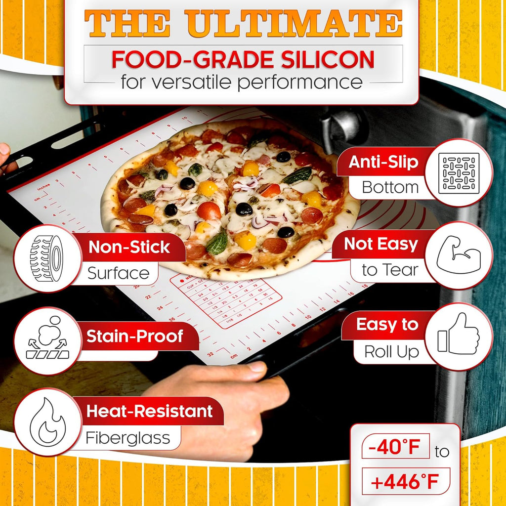 15.7x23.4 Pizza Mats for Rolling Dough - Stain-Proof Large Silicone Baking Mat with Measurements, Non-Stick Baking Rolling Mat - Heat Resistant Kneading Dough Sheet for Bread, Pizza, Pasta & Pie