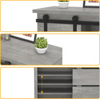 NSdirect Sideboard Coffee Bar Cabinet,Modern Farmhouse Buffet Station Sliding Barn Door Storage Credenza Console with Slat and Shelf Entryway Storage Cabinet Kitchen Dining Living Room, White