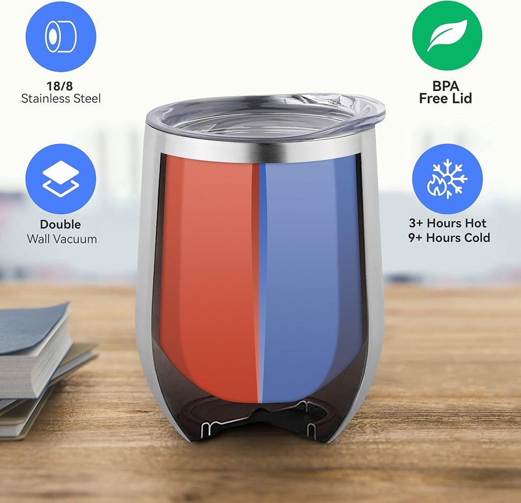 DOMICARE Stainless Steel Wine Tumbler Bulk with Lid, Personalized Insulated Tumblers Set, 12oz Travel Coffee Cups Pack of 16, Stainless steel